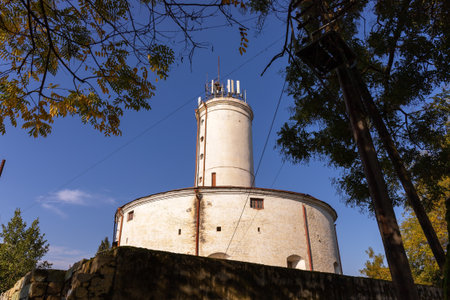 Lankaran. Azerbaijan. 17/11/2022. An ancient round lighthouse in the city of Lankaran.のeditorial素材