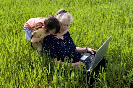 Girl with grandmaの写真素材