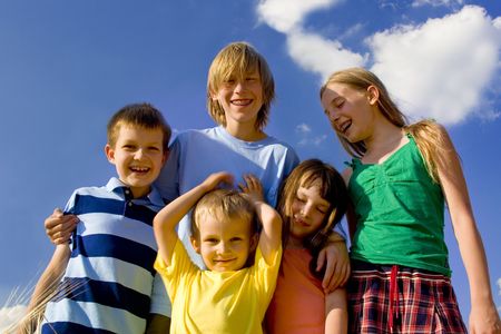 Children on skyの写真素材