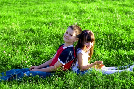 sister with brotherの写真素材