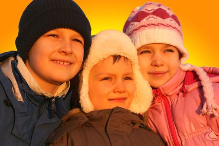 children on sunsetの写真素材