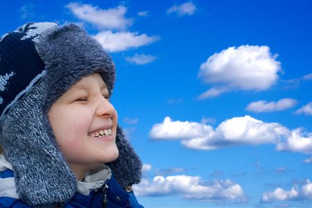 boy on skyの写真素材