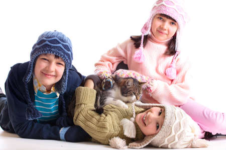 Children with their catの写真素材