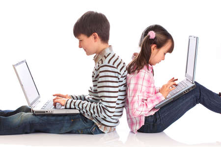 Children with laptopsの写真素材