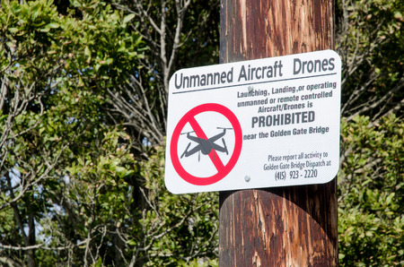 Unmanned Aircraft Drones Prohibited near Golden Gate Bridgeの写真素材