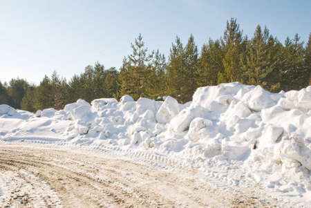 Winter road and traces from a truck transportの写真素材