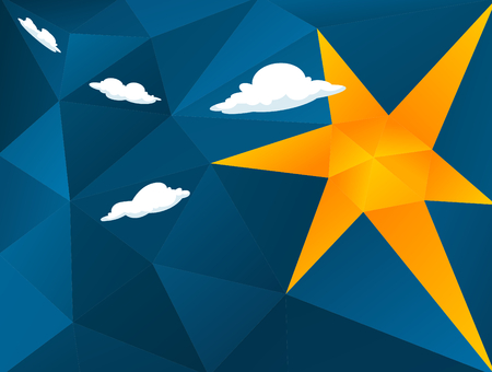 Abstract sky with sun and clouds-Low Poly Artの写真素材