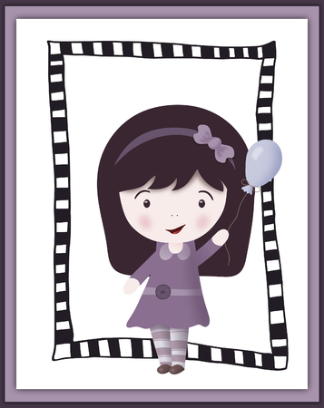 Cute little girl in frame - scrapbook card - illustrationの写真素材
