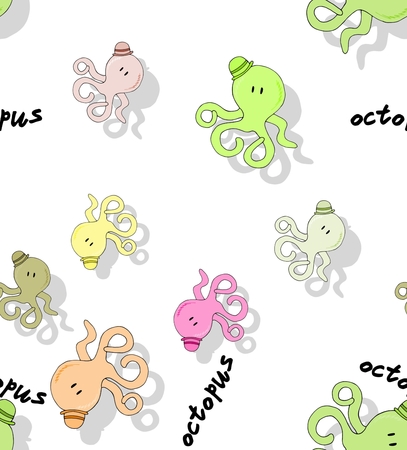 Seamless octopus pattern with drop shadow on white backgroundの写真素材