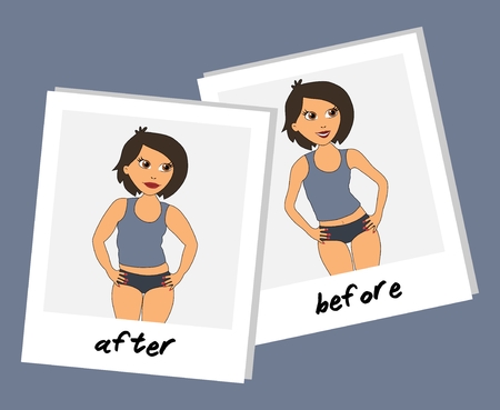 Fat and slim woman snapshot concept - to gain weightのイラスト素材