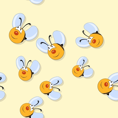 Happy smiling bees seamless pattern on yellow backgroundの写真素材