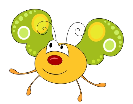 Cute smiling yellow butterfly isolated on white backgroundのイラスト素材