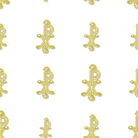 Seamless yellow labarum pattern  on white backgroundの写真素材