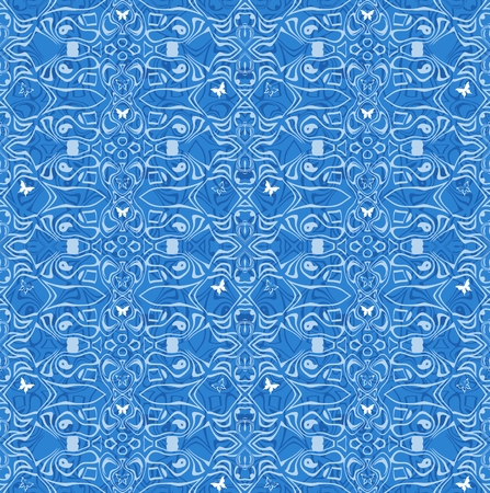 Seamless blue pattern or background with butterflies in blue and white spectrumのイラスト素材