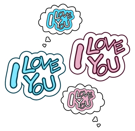 Speech bubbles with I LOVE YOU text. Collection in blue and pinkのイラスト素材