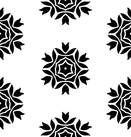 Hand drawn floral ornament in black on white backgroundのイラスト素材