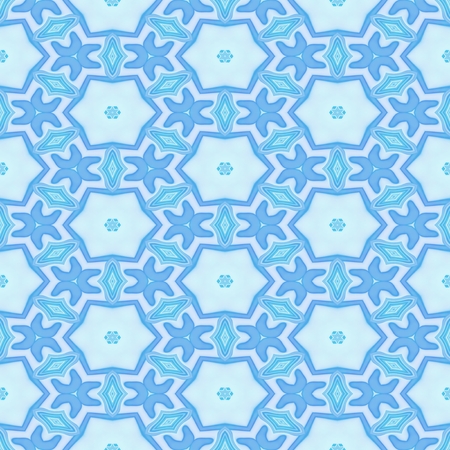 Seamless kaleidoscopic decorated pattern in blue color