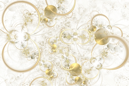 Abstract elegant background with golden balls and rings on white backgroundの写真素材