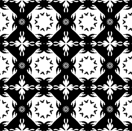 Seamless monochromatic pattern or background with butterflies and flowersのイラスト素材