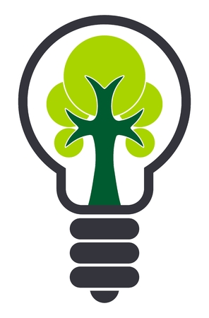 Ecology bulb with tree inside isolated on white background. Eco lamp iconのイラスト素材