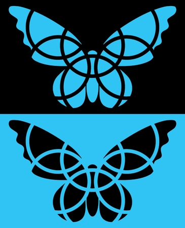 Butterfly mosaic icon. Isolated. Blue and black colors. Reversed colors. Applied for t-shirt, website etcのイラスト素材