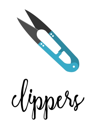 Clippers with caption. Sewing tool isolated on white backgroundのイラスト素材