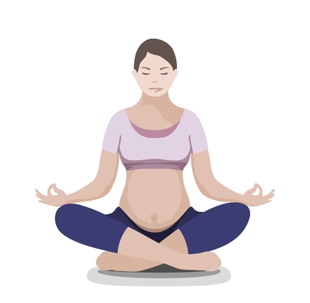 Pregnant woman in yoga pose isolated on white background. Flat styleのイラスト素材