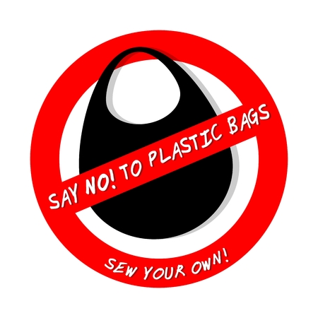 Forbidden sign NO PLASTIC BAGS isolated on white backgroundのイラスト素材