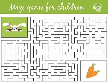 Help bunny girl find path to carrots through the labyrinth. Maze game for kidsのイラスト素材