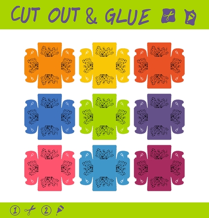 Cut out and glue educational paper game for children. Use scissors and glue to create colored boxes for small things, trifles, trinkets etcのイラスト素材