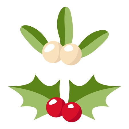 Christmas holly berry and mistletoe berry isolated on white background. New year and merry christmas celebration theme iconのイラスト素材