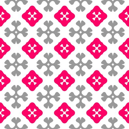 Seamless pattern in pink and grey colors over white background. Textile swatch for cloth, blanket, carpet, wrapping paper. Tileable texture. Geometric outlines tiling designのイラスト素材