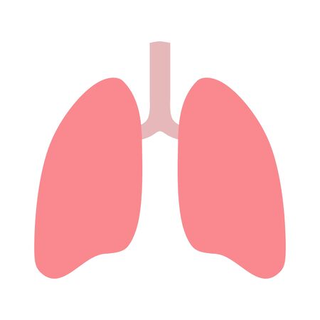 Lungs flat icon over white background. Human respiratory system with healthy internal organ. Asian flu outbreak symbol. Epidemic medical icon with dangerous virus cell.のイラスト素材