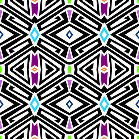 Seamless crazy colored geometric pattern over white background. Repeating modern tiling, wrappping papers, wallpapers etc.のイラスト素材