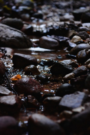 Small stream flowing through rocks with long exposureの写真素材