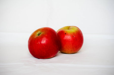 Two apples on white backgroundの写真素材