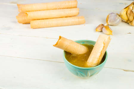 Traditional Slovak christmas wafer, eating as appetizer on christmas Eve with honey and garlic. It is Slovak symbol.の写真素材