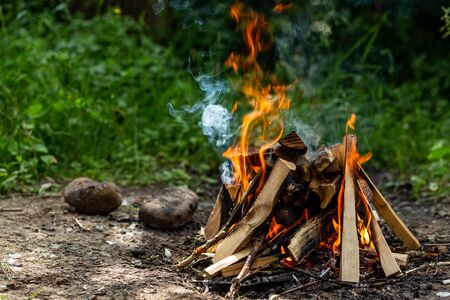 tongue fire from campfireの写真素材