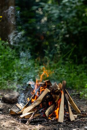 tongue fire from campfireの写真素材