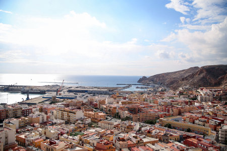 view from the fortified Alcazaba complex of Almeria Spain, Alcazaba de Almerのeditorial素材