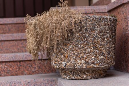 street pot of stone under the flowersの写真素材