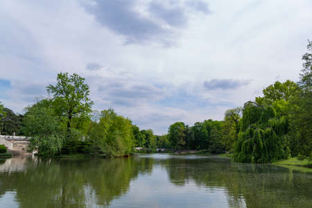 lake in Royal Baths Park is the largest park in Warsaw, Polandの写真素材