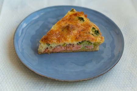 french pie with salmon and broccoliの写真素材