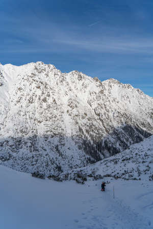 Mountain winter landscape in the Tatras, mountain view covered with snow in frosty sunny weatherの写真素材