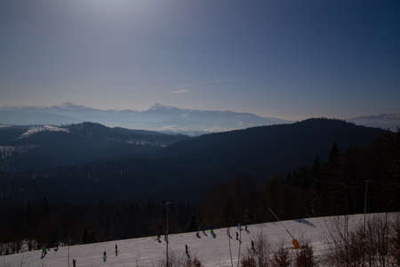winter landscape in the Carpathian mountainsの写真素材