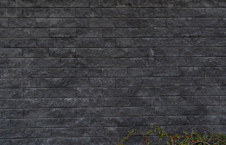 wall of black granite tiles front view tiles in the shape of rectangles texture and background of granite street tilesの写真素材