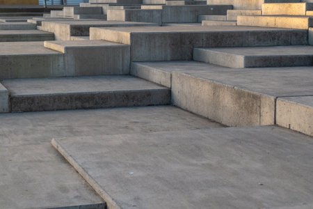 Perspective view of concrete stairs in the park. Abstract background