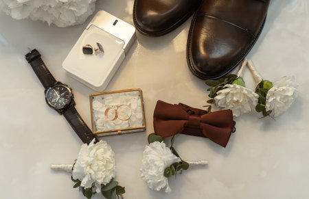 Stylish men's accessories on a white background.