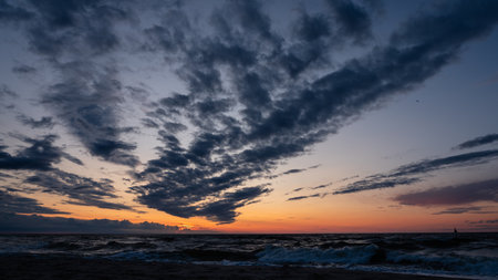 Beautiful sunset over the sea with dramatic clouds. nature composition. Ustkaの写真素材