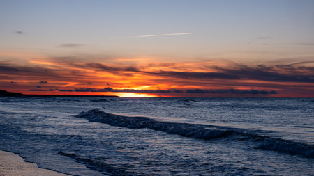 Sunset over the Baltic Sea in Gdansk, Poland.の写真素材